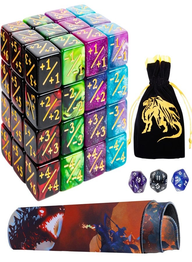 PUGED Magic The Gathering Counter Dice Set with MTG Play Mat and 3 Pcs D20 Rolling Dices 48 Pcs MTG Life Counters Tokens Dices and 7 Pcs Drawstring for Magic Card Game Accessories - Image 1